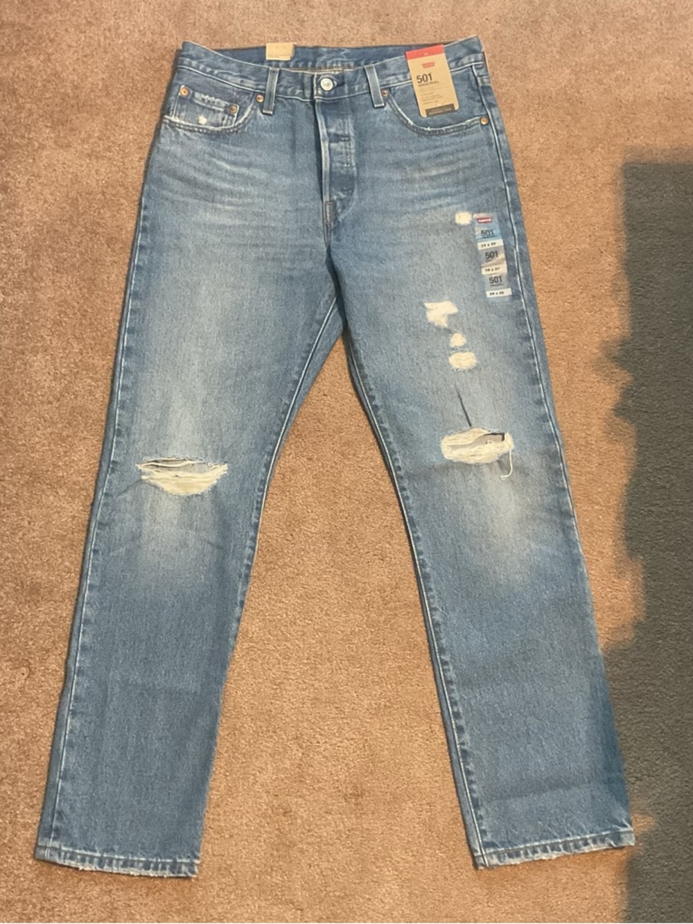 Levi's 501 Straight Leg Ripped Light Blue Jeans